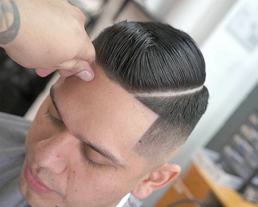 Short Slicked Pompadour with Hard Part