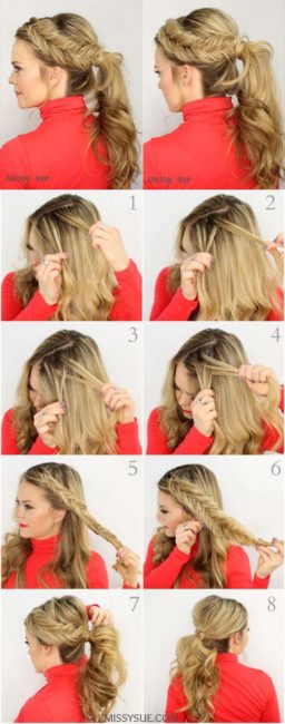 Пошаговый вариант укладки косы с колоском на каждый день для длинных волос