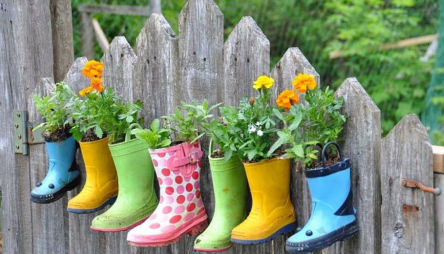 Colorful rubber boot planters