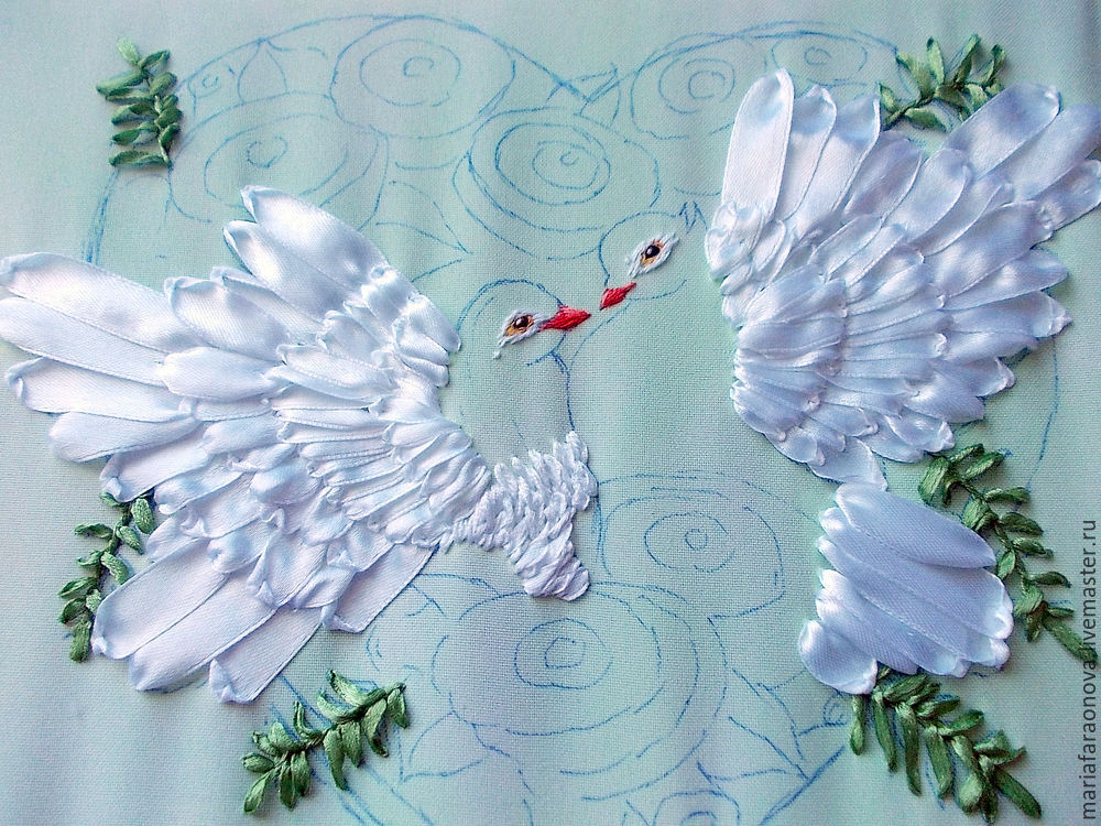 «Вместе навсегда»: вышиваем голубков атласными лентами, фото № 18