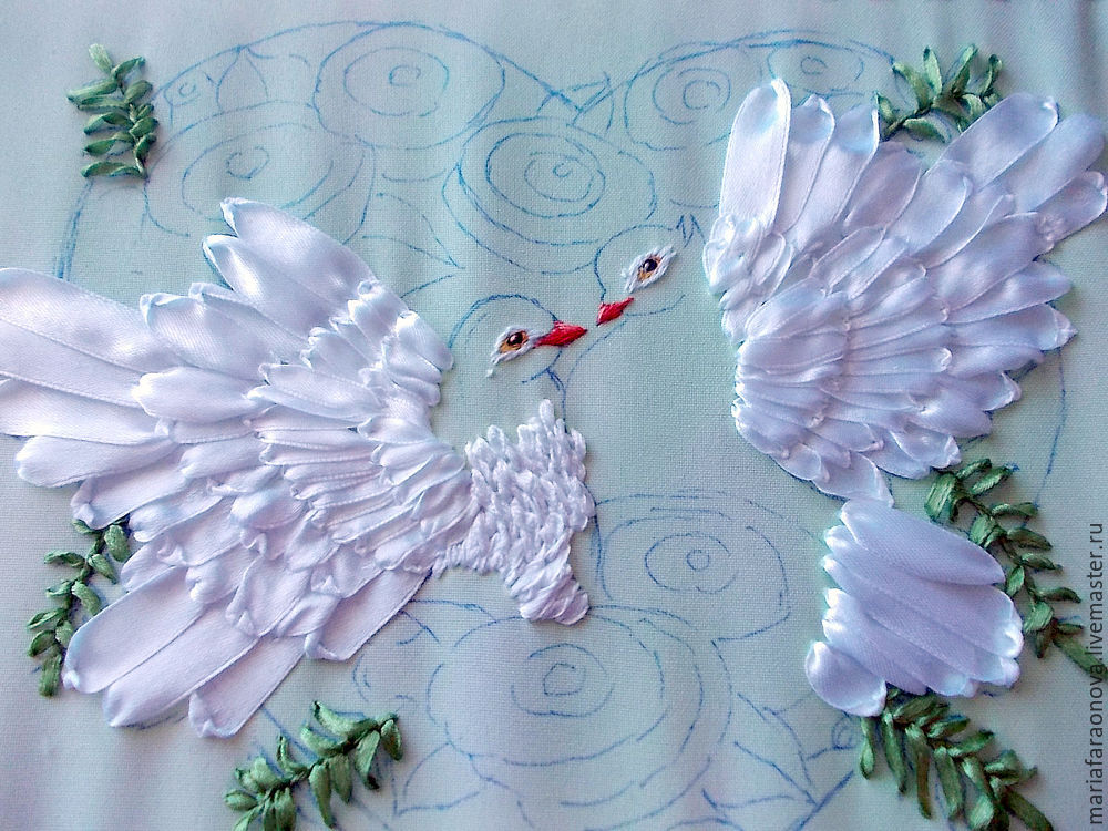 «Вместе навсегда»: вышиваем голубков атласными лентами, фото № 19