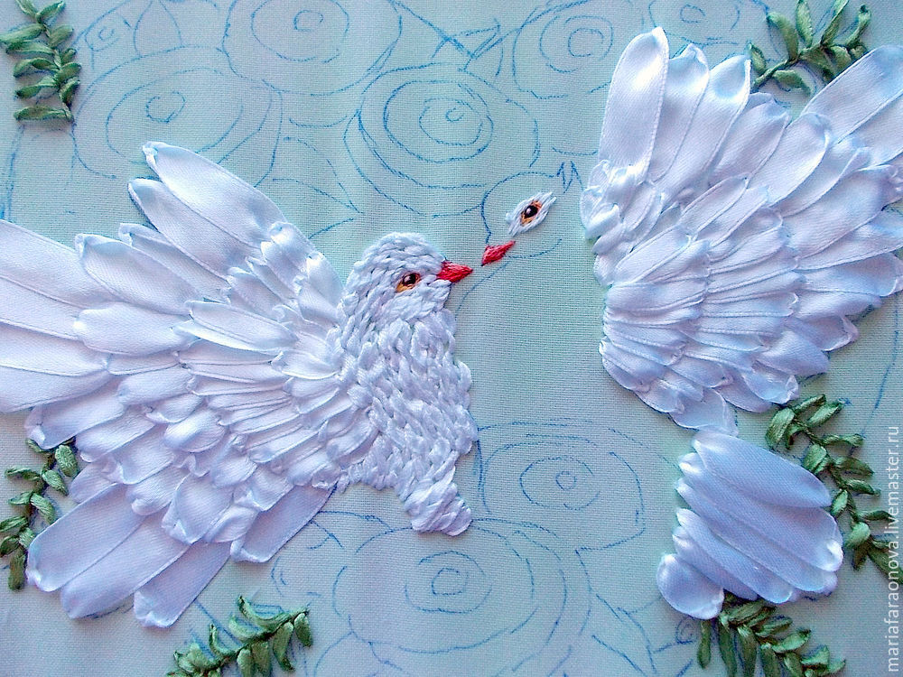 «Вместе навсегда»: вышиваем голубков атласными лентами, фото № 20