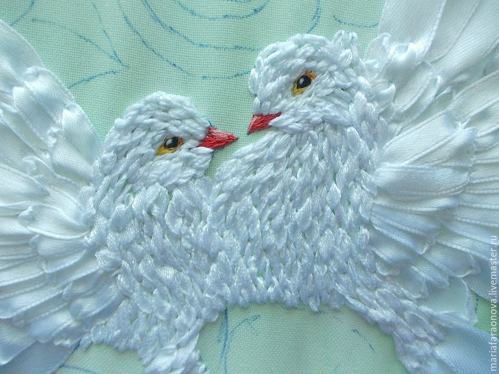 «Вместе навсегда»: вышиваем голубков атласными лентами, фото № 23