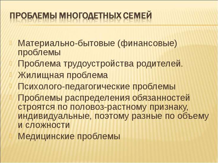 Проблемы многодетных семей