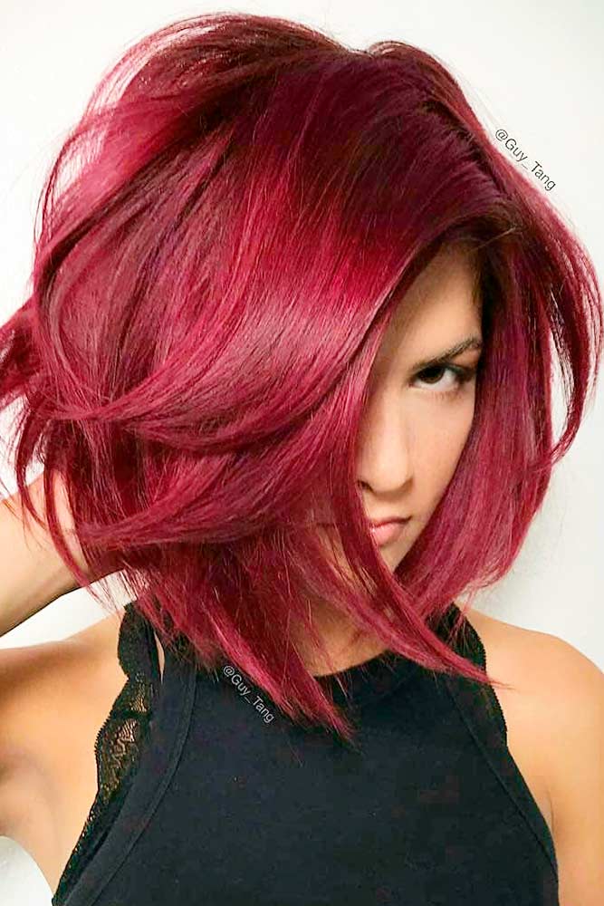 Burgundy Feathered Bob Cut #birgindyharstyles #hairstyles