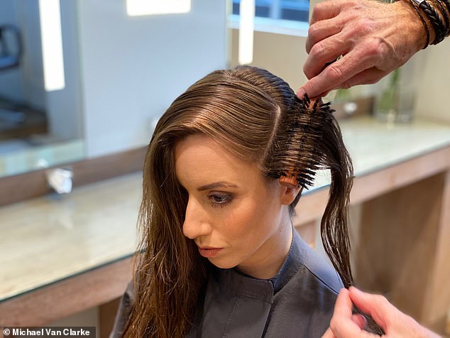 In order to work neatly, Michael said to divide the hair into sections no wider than the brush and to keep the rest of the hair out of the way