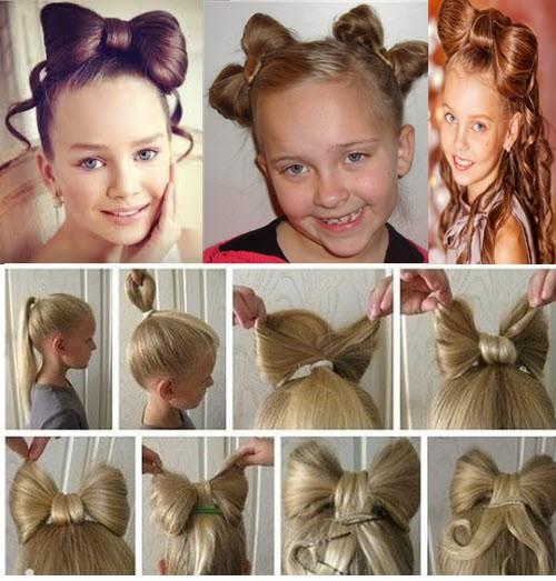 Прически для девочек собранные волосы. Детские прически с бантами из волос