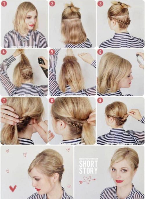 Как сделать греческую прическу на короткие волосы. Маскировка под ободок 11