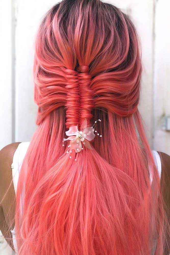 Braided Sleek Half-Ups Red #straighthair #longhair