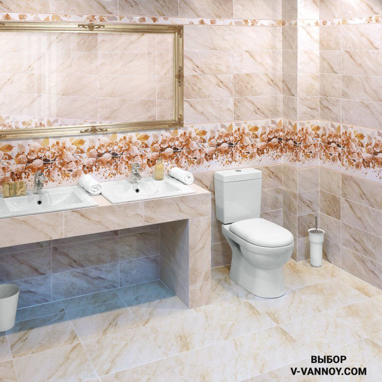 Итальянский интерьер ванной в современном прочтении. Винтажный кран, держатель для полотенец и зеркальная рама выбраны в одном стиле. Декор, лампа и полотенца совпадают с коллекцией керамики по тону.