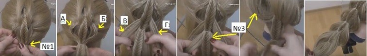 Коса на косе с резиночками, схема плетения часть 3