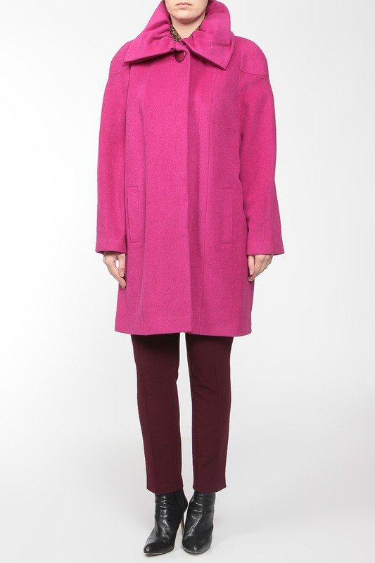 модное пальто для полных розовое