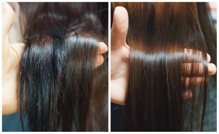 Секущиеся волосы, до и после