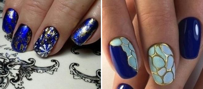 дизайн ногтей синий с золотом