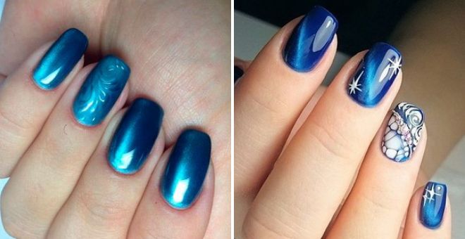 дизайн ногтей в темно синем цвете