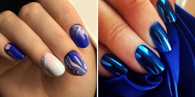 модный синий дизайн ногтей