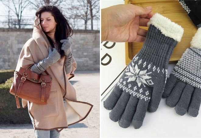 женские красивые вязаные перчатки