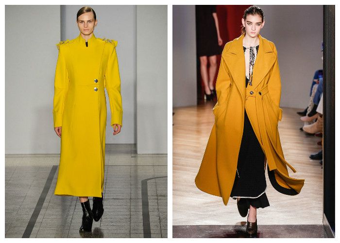 Модные пальто 2017, горчичного и желтого цвета, фото